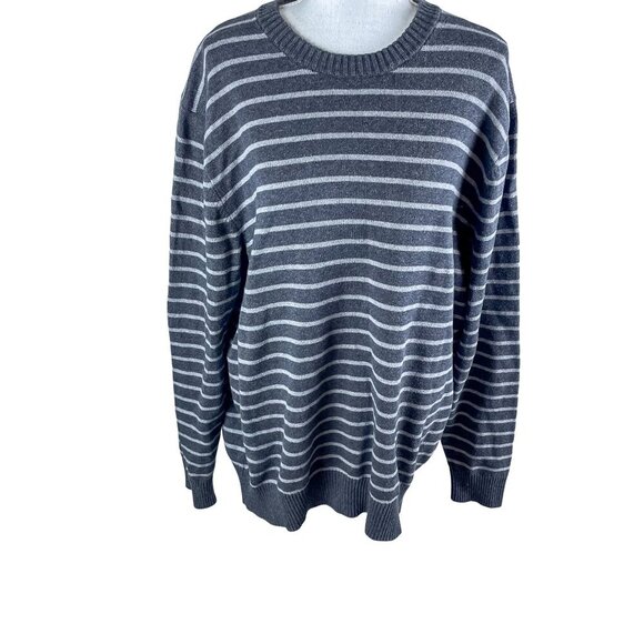 Duluth Trading Co Sweater Mens L Grey Striped Pullover Sweater Crewneck - Picture 1 of 9